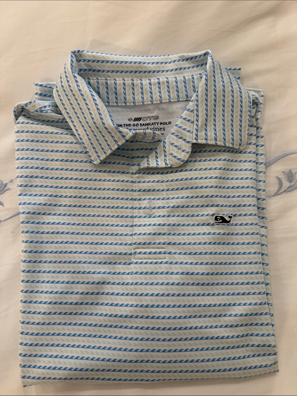 Vineyard Vines Sankaty Light Blue and White Wave Stripe Polo